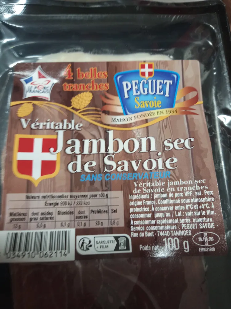 Peguet jambon sec de savoie tranche x4