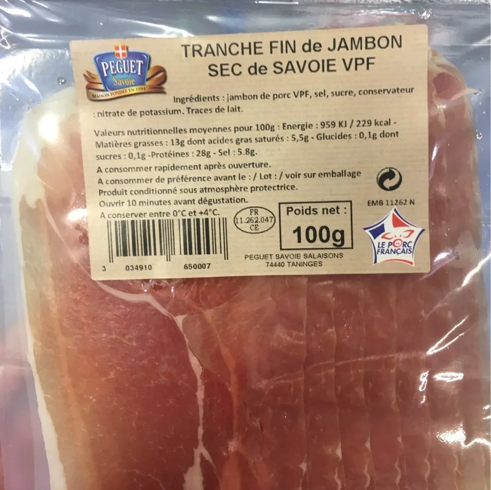 Tranche fin de jambon sec de Savoie VPF