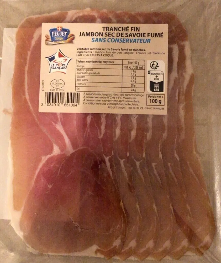 Tranché fin jambon sec de Savoie fumé sans conservateur