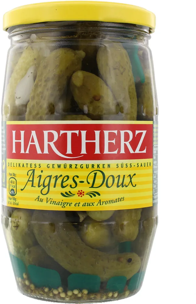 Hartherz Cornichons Aigres-Doux aux Vinaigres et aux Aromates Bocal 380g