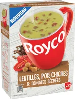 Soupe lentilles, pois chiches et tomates séchées