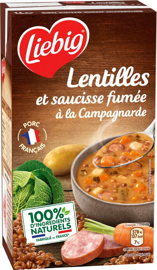 Potage lentilles et saucisse fumée à la campagnarde