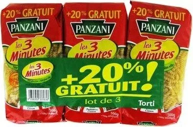 Panzani Torti Cuisson Rapide 3x500g +20% Gratuits