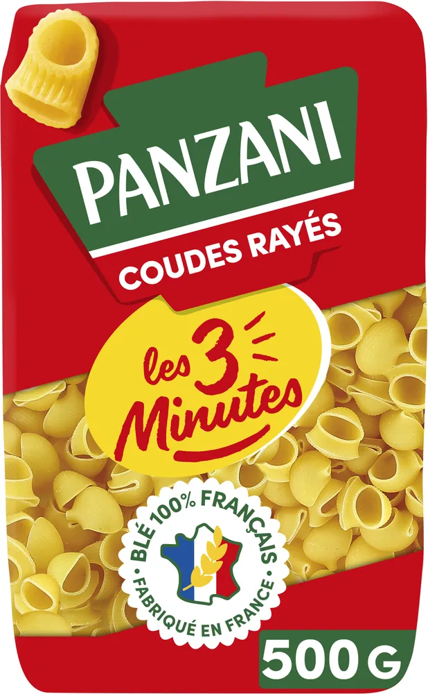 Panzani coudes rayés 3 minutes 500g
