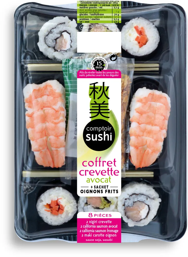 Coffret 8 pcs avocat crevettes comptoir sushi