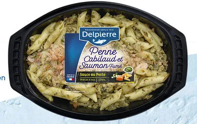 Penne cabillaud et saumon fumé sauce au  pesto