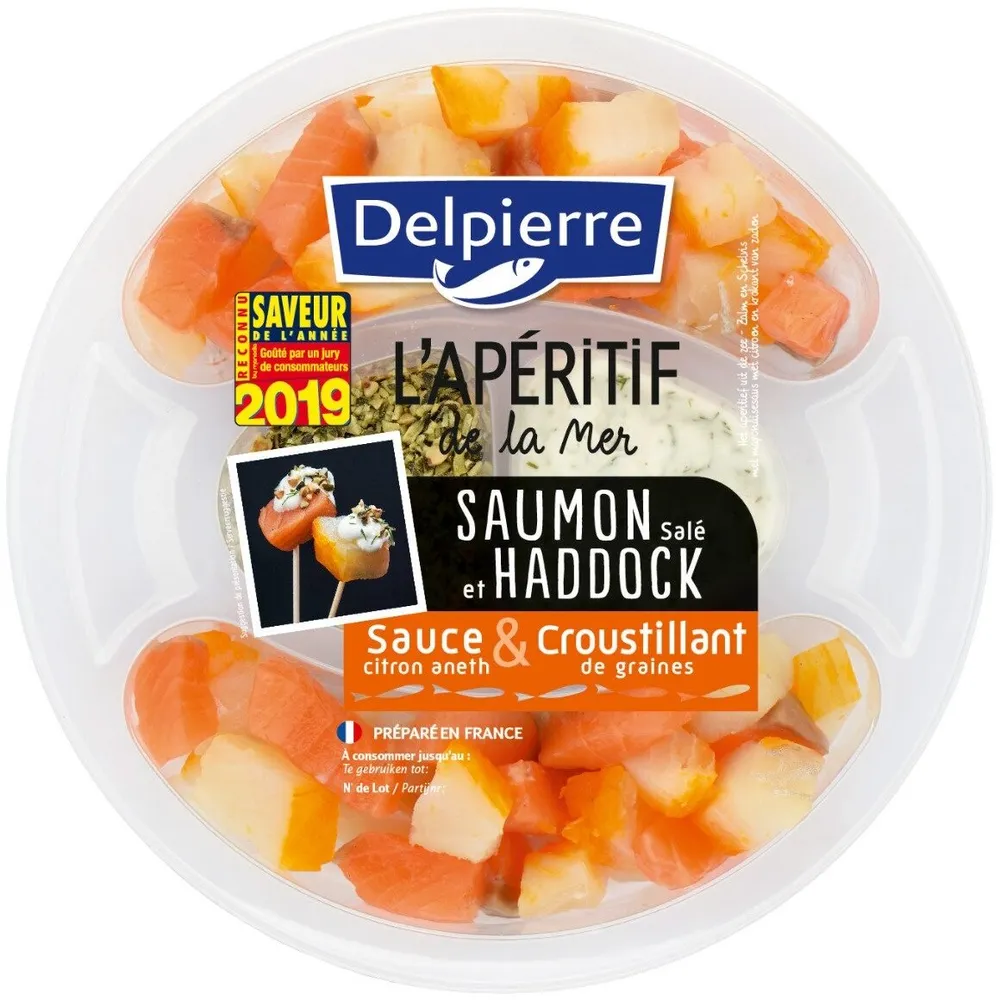 Saumon salé & Haddock, sauce et croustillant