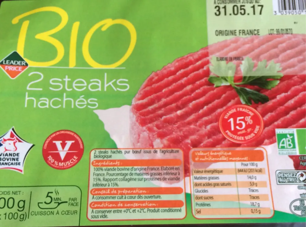 2 Steaks hachés bio