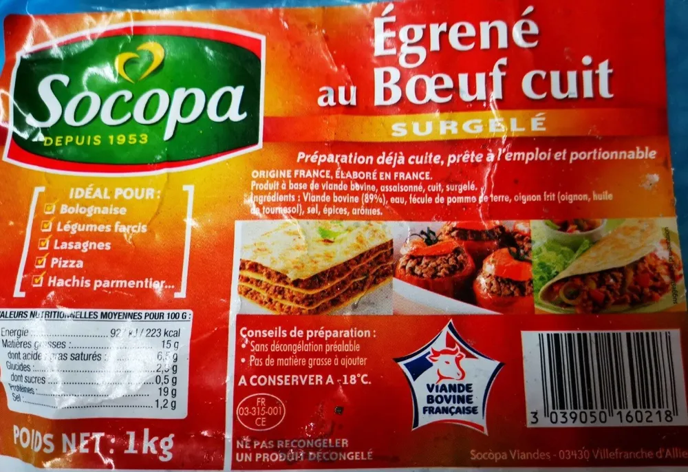 Egrene de boeuf cuit