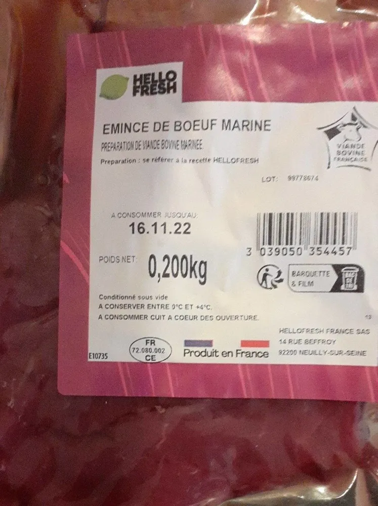 Émincé de bœuf marine