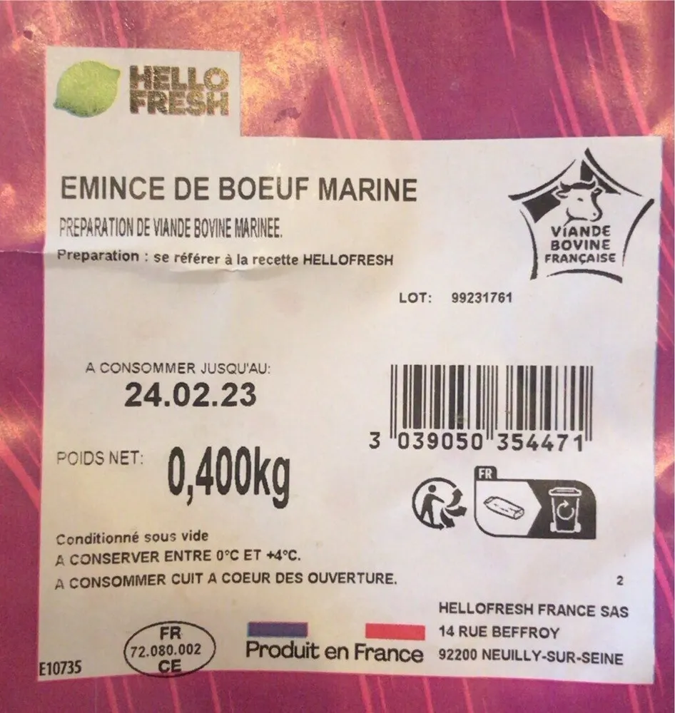 Émincé de bœuf mariné