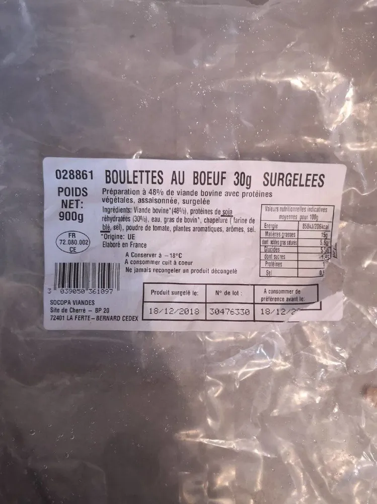 Boulette au bœuf 30g surgelées