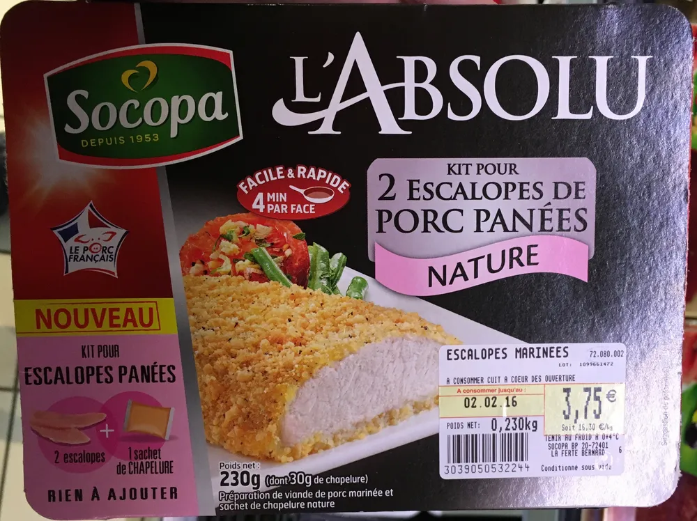 L'Absolu (kit pour 2 escalopes de porc panées nature)