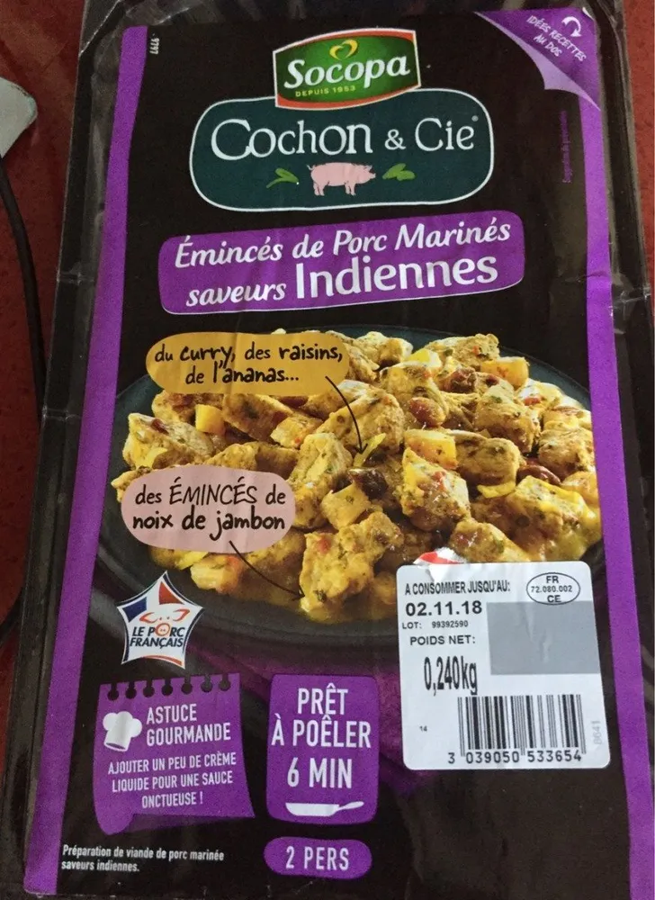 Eminces de porc marines saveurs indiennes
