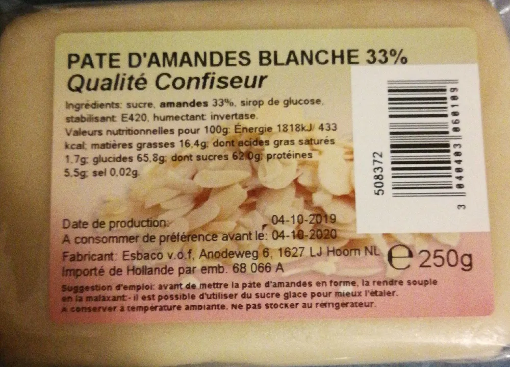 Pâte D'amandes Blanche
