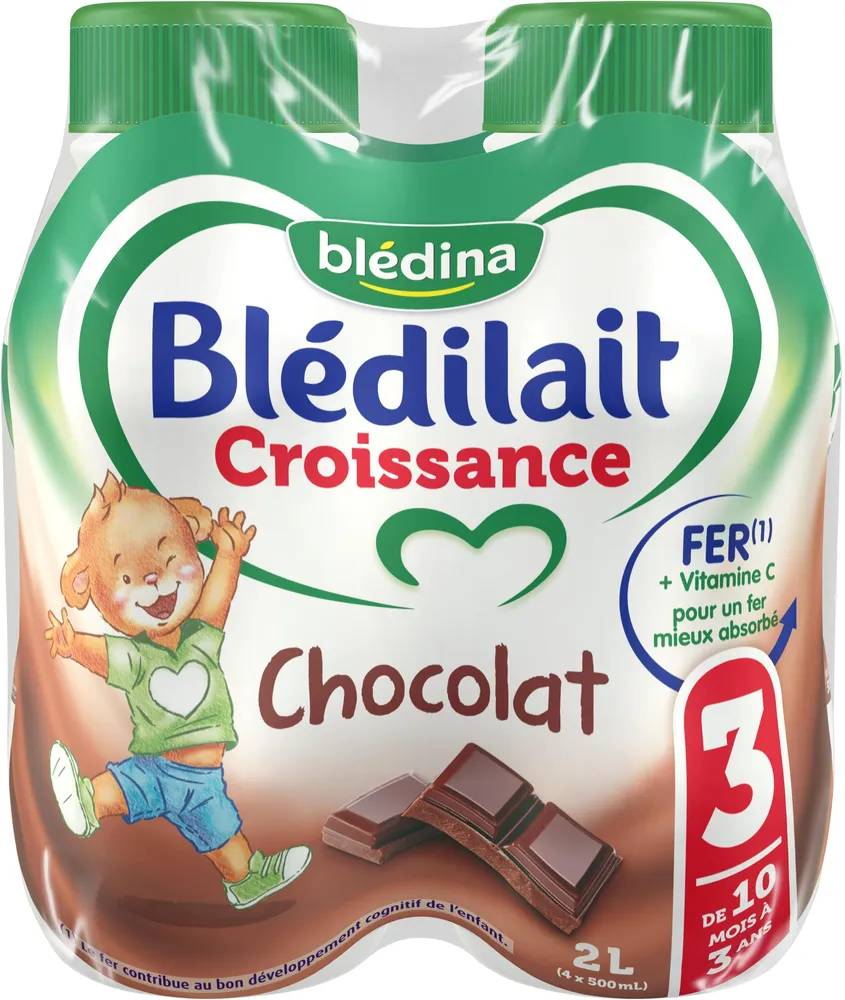 BLEDILAIT Croissance Liquide Chocolat 4x500ml De 10 mois à 3 ans