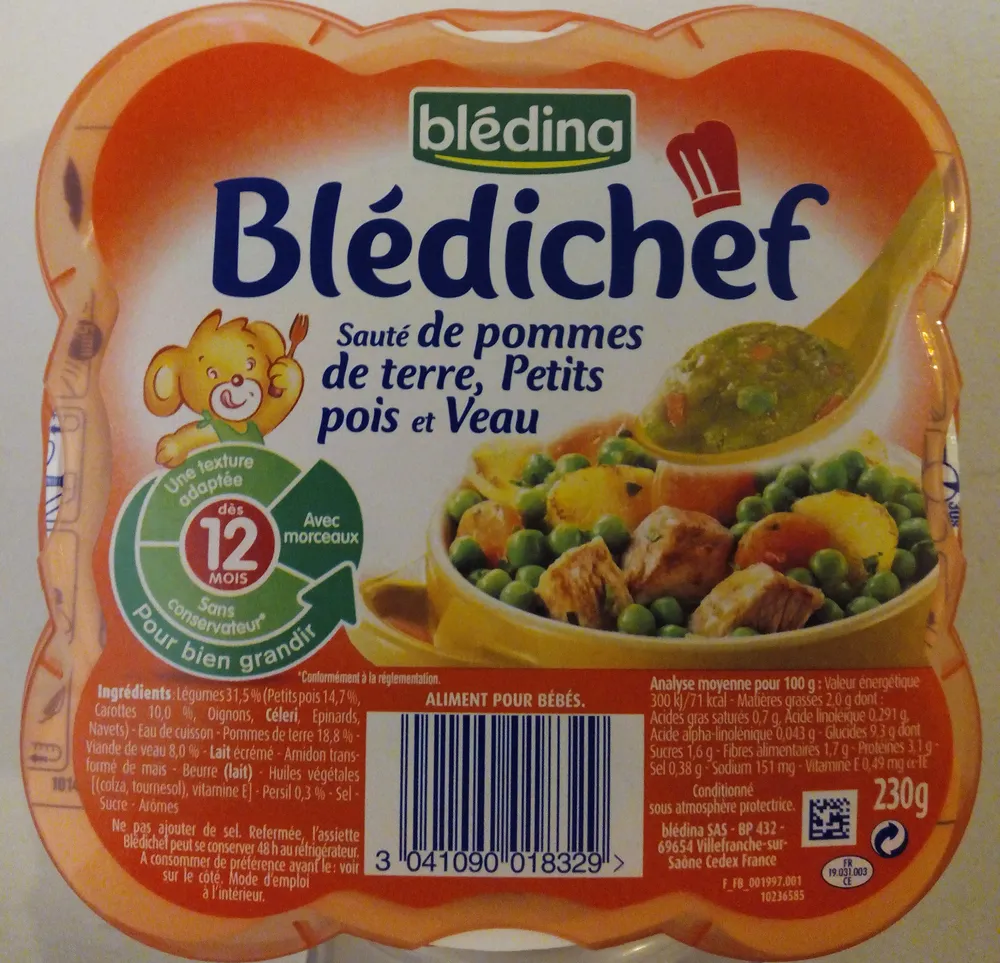 Blédichef Sauté de pommes de terre, Petits pois et Veau
