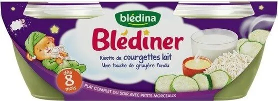 BLEDINER BOLS 2x200g Risotto de Courgettes Lait une touche de gruyère fondu Dès 8 Mois