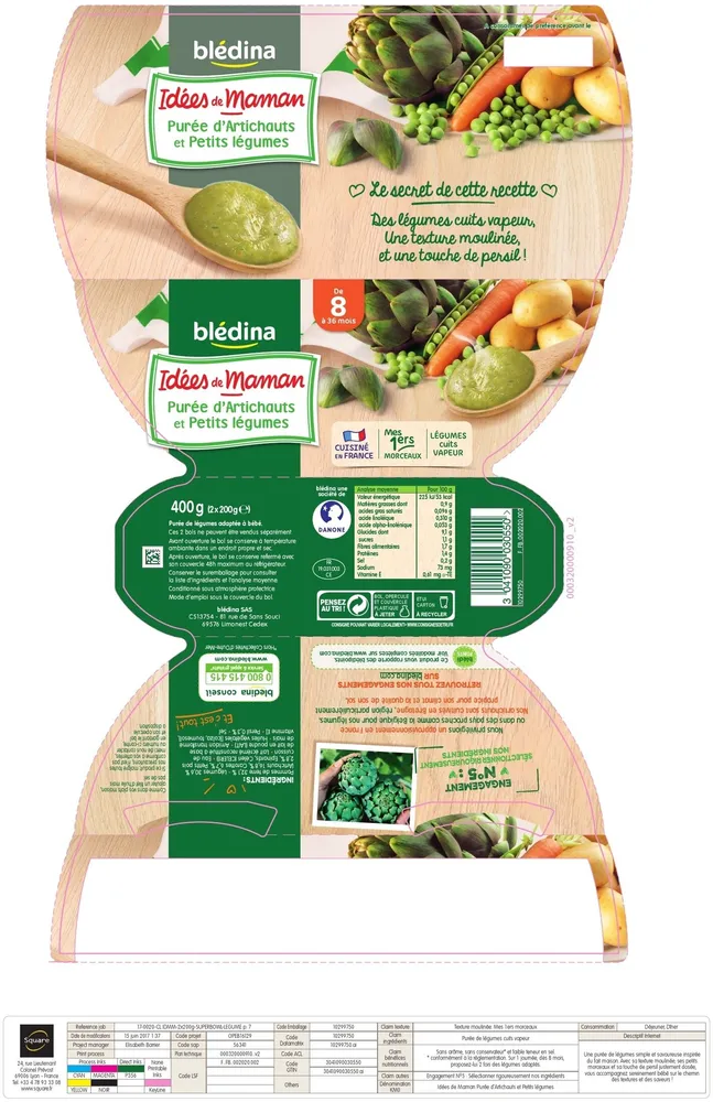 IDEES DE MAMAN BOLS 2x200g Purée d'Artichauts et Petits légumes Dès 8 mois