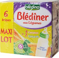 BLEDINA BLEDINER BRIQUES MAXI LOT 6x250ml 4 Carottes / 2 Epinards Dès 6 mois