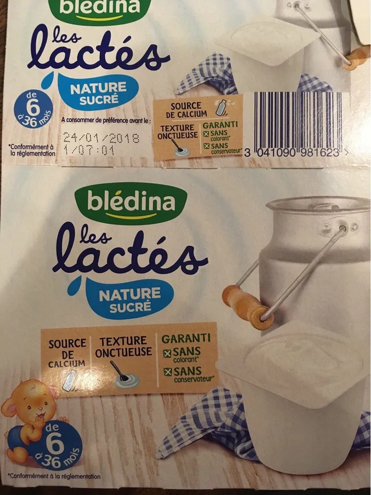 Les lactés, nature sucré dès 6 mois, 4x100g