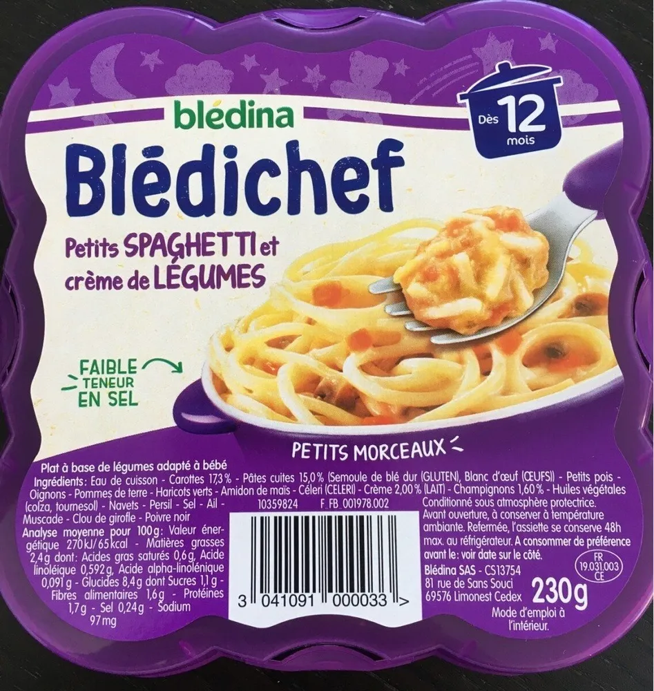 Blédichef petits spaghetti et crème de légumes