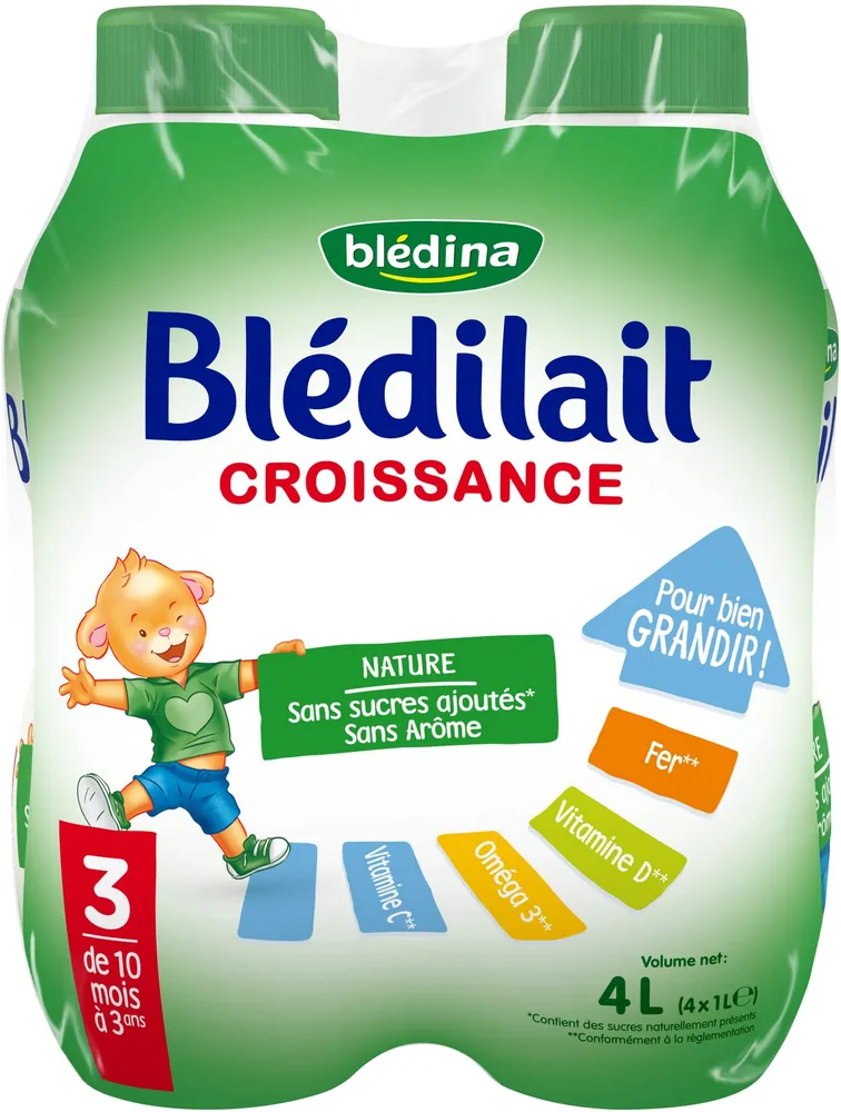 BLEDINA BLEDILAIT 4x 1L Croissance Liquide Nature De 10 mois à 3 ans