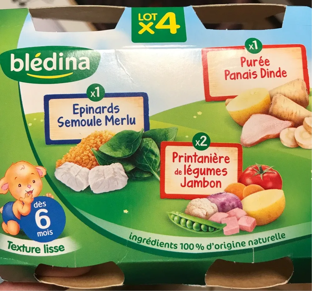 2 Printanière de Légumes Jambon / 1 Epinards Semoule Merlu Blanc / 1 Purée Panais Dinde 4x200g