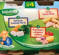 2 Printanière de Légumes Jambon / 1 Epinards Semoule Merlu Blanc / 1 Purée Panais Dinde 4x200g