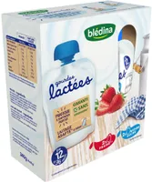 Blédina Gourdes lactées 4x85g Nature/Fraise Dès 12 mois