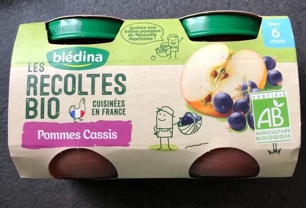 BLEDINA LES RECOLTES BIO POTS Pommes Cassis 2x130g Dès 6 mois