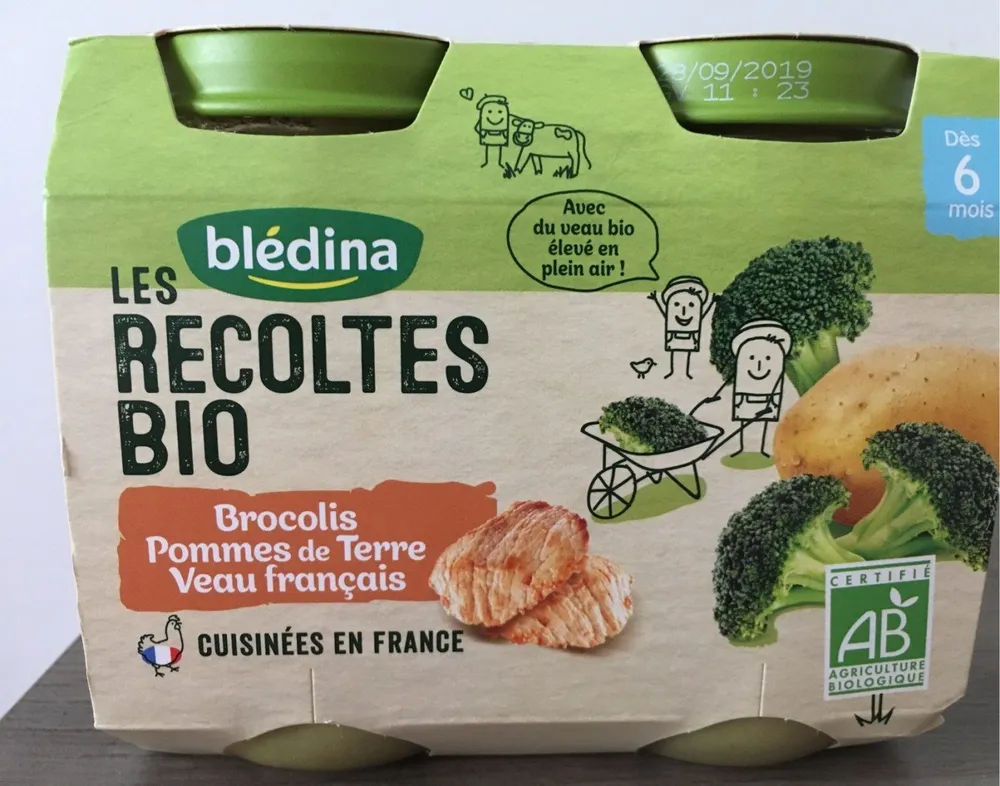 BLEDINA LES RECOLTES BIO Brocolis Pommes de Terre Veau 2x200g Dès 6 Mois