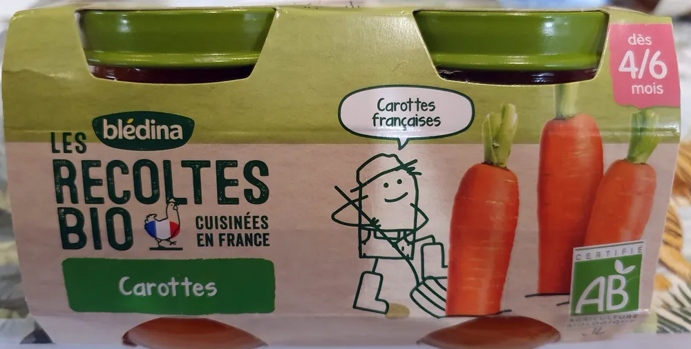 BLEDINA LES RECOLTES BIO Carottes 2x130g Dès 4/6 Mois