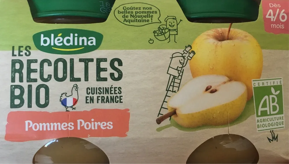 BLEDINA LES RECOLTES BIO POTS Pommes Poires 2x130g Dès 4/6 mois