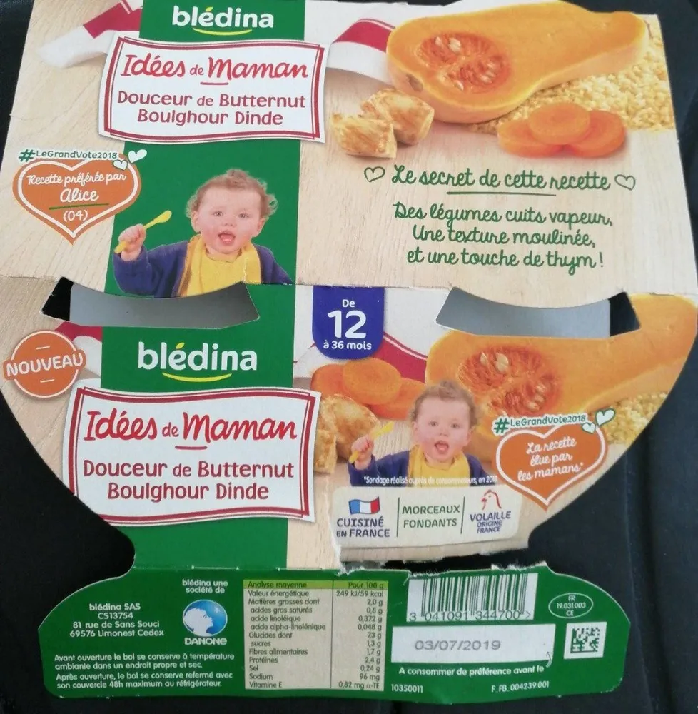 IDEES DE MAMAN BOLS 2x200g Douceur de Butternut Boulghour Dinde Dès 12 mois
