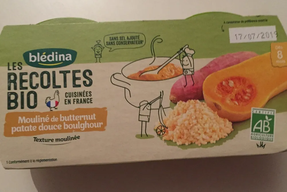 BLEDINA LES RECOLTES BIO Mouliné de Butternut Patate Douce Boulghour 2x200g Dès 8 Mois