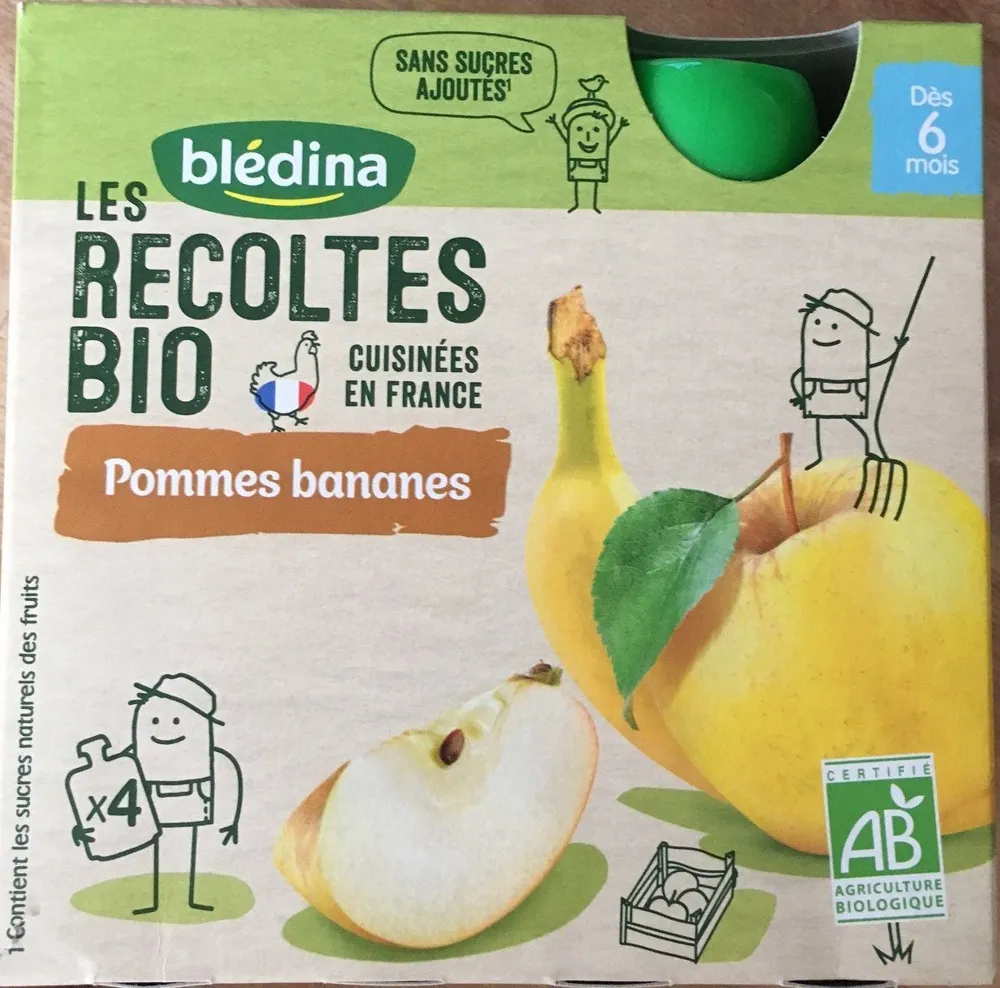 LES RECOLTES BIO Gourde Pommes Bananes 4x90g Dès 6 mois