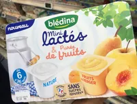 Blédina Mini lactés 12x55g Nature et Purée de fruits du verger sans sucres ajoutés dès 6 mois