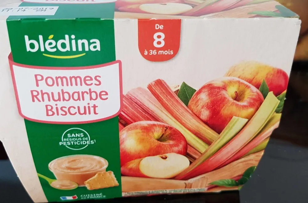 BLEDINA COUPELLES FRUITS 4X100g Pommes Rhubarbe Biscuit Dès 8 Mois