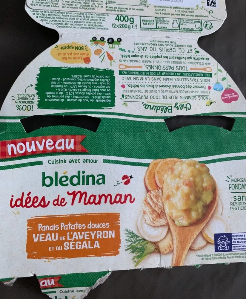 IDEES DE MAMAN 2x200g Panais Patates douces Veau de l'Aveyron et du Ségala Dès 12 mois