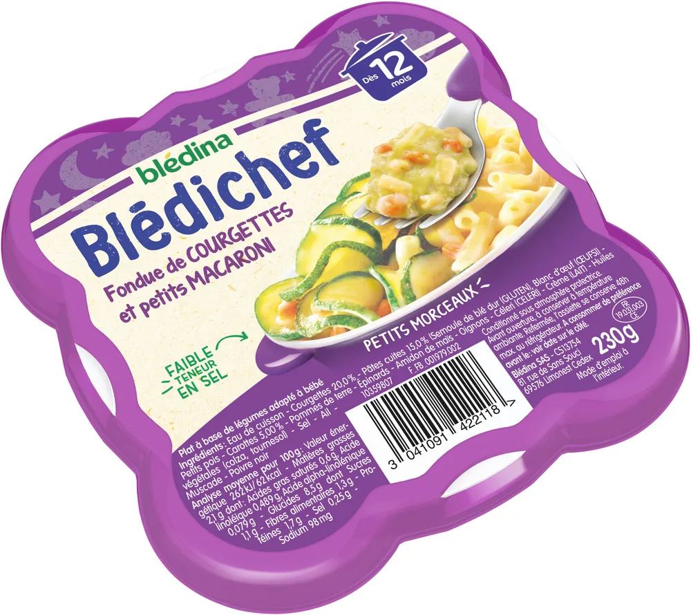 BLEDICHEF 230g Fondue de Courgettes et petits Macaroni Dès 12 mois