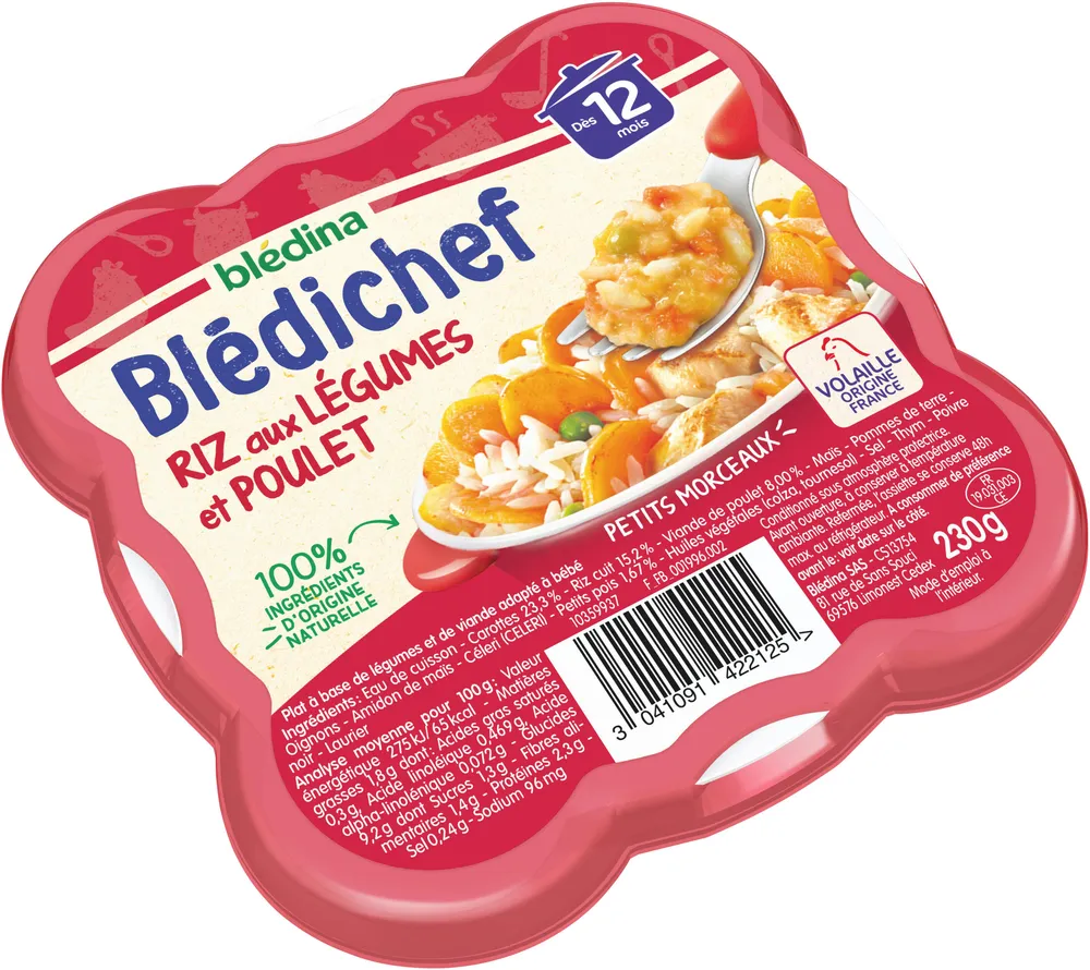 BLEDICHEF 230g Riz aux Légumes et Poulet Dès 12 mois