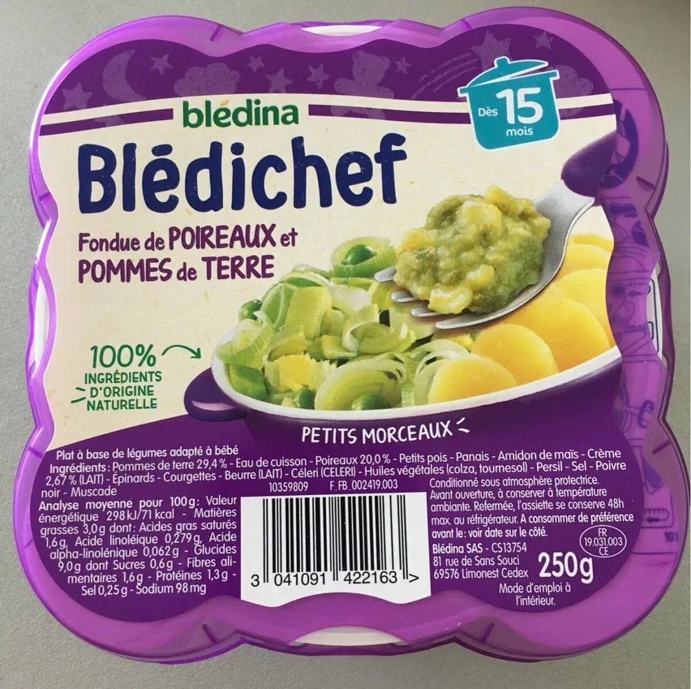 BLEDICHEF 250g Fondue de Poireaux et Pommes de terre Dès 15 mois