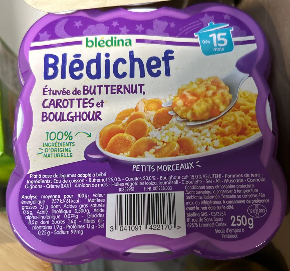 BLEDINA BLEDICHEF Etuvée de Butternut, Carottes et Boulghour 250g Dès 15 Mois