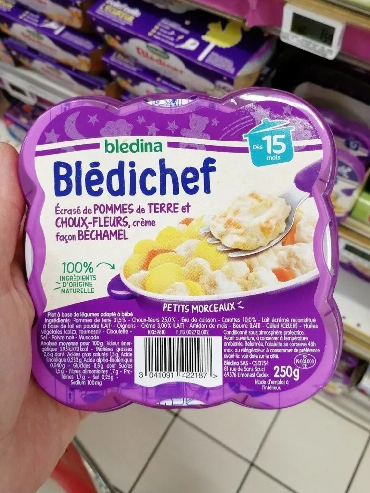 BLEDINA BLEDICHEF Ecrasé de Pommes de Terre et Choux-Fleurs, Crème Façon Béchamel 250g Dès 15 Mois
