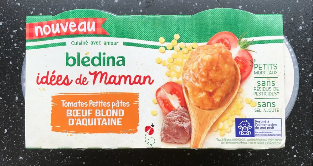 IDEES DE MAMAN BOLS 2x200g Tomates Petites pâtes Boeuf blond d'Aquitaine Dès 8 mois