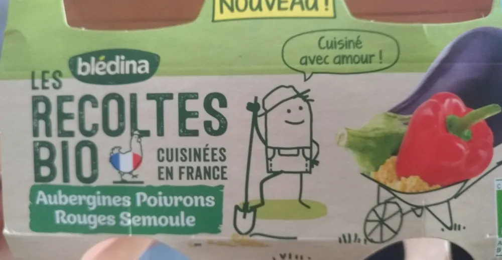 BLEDINA LES RECOLTES BIO Aubergines Poivrons Rouges Semoule 2x130g Dès 6 Mois