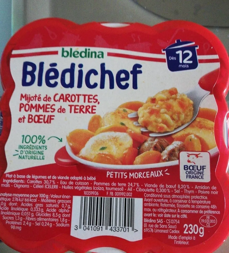 BLEDICHEF 230g Mijoté de Carottes, Pommes de terre et Bœuf Dès 12 mois