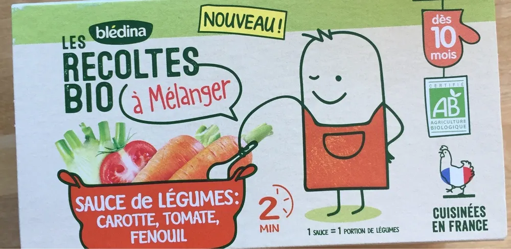 LES RECOLTES BIO à mélanger 2x150g Sauce de Légumes Carotte, Tomate, Fenouil Dès 10 mois