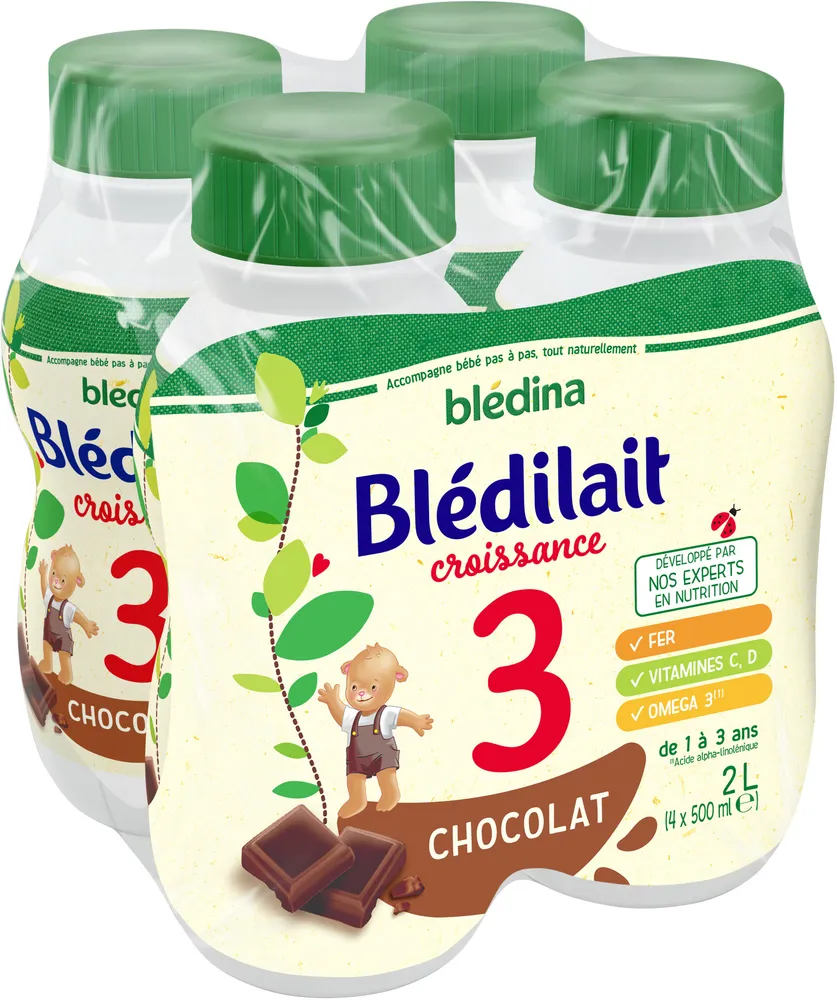 BLEDILAIT Croissance 3 Chocolat 4x500ml De 1 à 3 ans